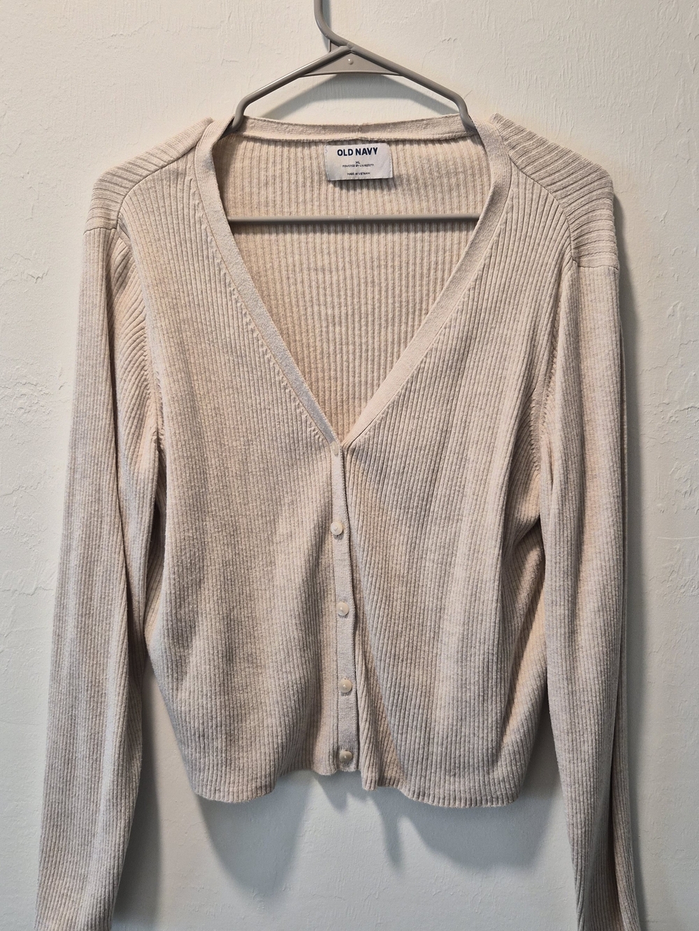 Old Navy Light Cream Ribbed V-Neck Button-Up Cardigan
